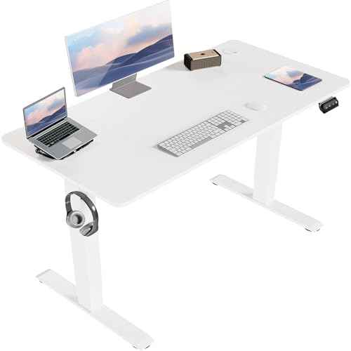 Flamaker Höhenverstellbarer Schreibtisch, Elektrischer Schreibtisch Höhenverstellbar für Steh-Sitz, Computertisch mit Memory-Funktion, Stabiler Tisch Standing Desk, Bürotisch,120 x 60 cm,Weiß