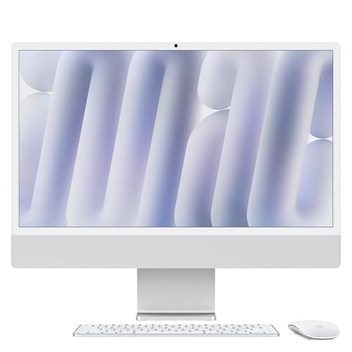 Apple iMac All-in-One Desktop-Computer mit M4 Chip mit 8 Core CPU und 8 Core GPU: 24' Retina Display, 16 GB gemeinsamer Arbeitsspeicher, 256 GB SSD Speicher, passendes Zubehör; Silber