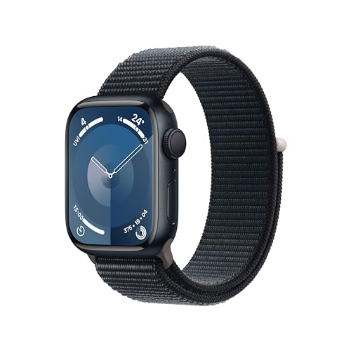 Apple Watch Series 9 (GPS, 41 mm) Smartwatch mit Aluminiumgehäuse und Sport Loop Armband in Mitternacht. Fitnesstracker, Blutsauerstoff und EKG Apps, Always-On Retina Display, CO₂ neutral