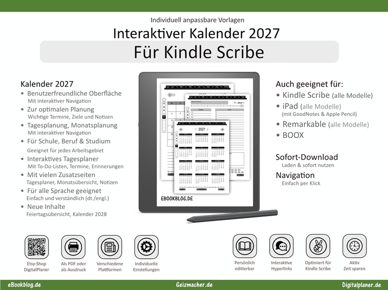 Kindle Scribe Kalender 2027